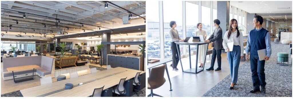 例1.作業ごとに場所を選べるオフィス【カフェ風系】