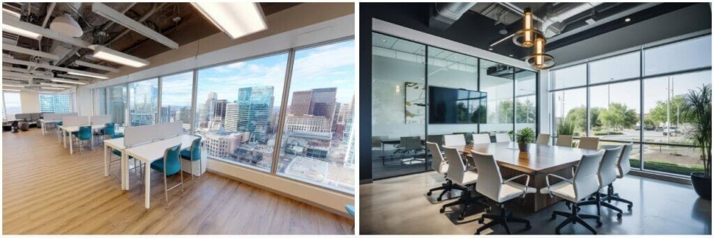 例12.開放感のあるオフィス【木目・カフェ風系】